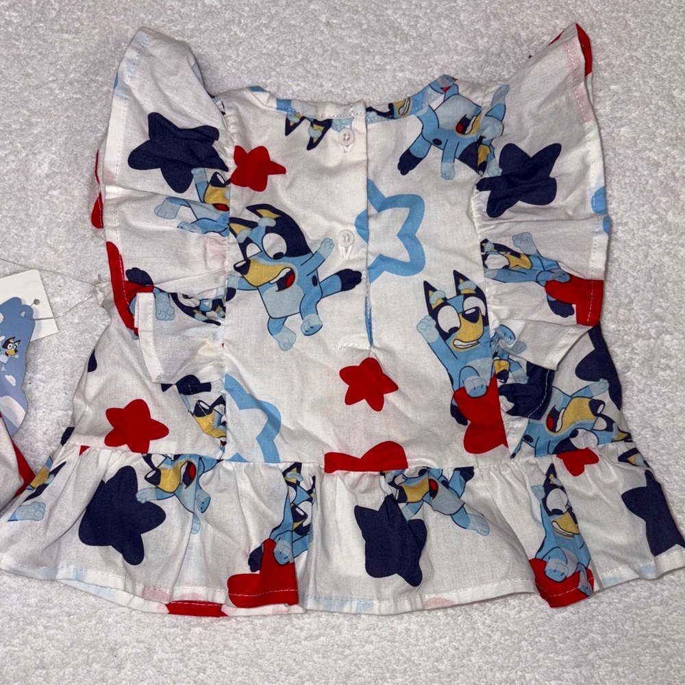 Bluey Americana July 4 Star Print Matching skort and top Set nwt 18m - Picture 10 of 11
